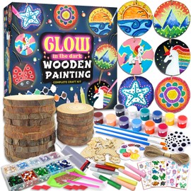 klmars klmars Kids Wooden Painting Kit-Glow in The Dark-Arts & Crafts Gifts for Boys Girls Ages 5-12-Wood Slice Craft Activities Kits - Creative Art Toys for Birthday Party Favors Prizes(20Pcs)