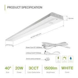 ASD Swivel LED Under Cabinet Lighting, 40 Inch 20W, Hardwired or Plug-in, 2700K/3000K/4000K, Hi/Low Switch, Rotatable Lens, Dimmable Linkable Under Counter Light for Kitchen, ETL & Energy Star
