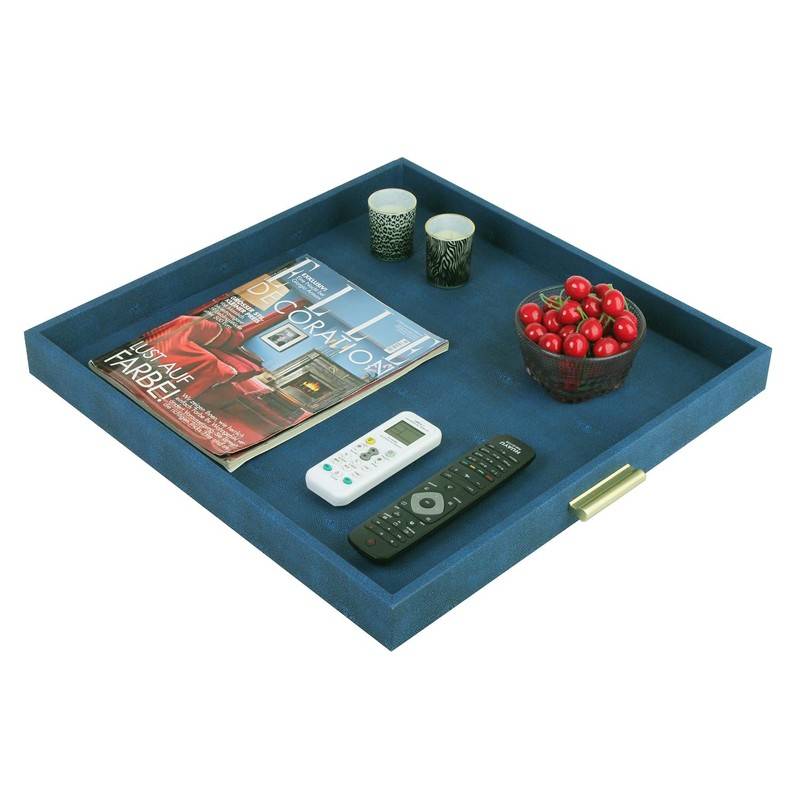 HofferRuffer Elegant Decorative Serving Tray, 20"x20" Square Faux Leather Ottoman