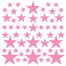 PREMYO Set of 54 Star Wall Stickers Kids - Nursery Decor Easy to Apply - Decals for Bedrooms for Girls Rose Pink