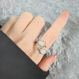 Opal Sea Turtle Ring Inspirational I Love You Forever Adjustable Open Nature Ocean Mother Daughter Ring Cute Tortoise Animal Lovely Little Jewelry Gifts for Women Girls Family Friendship Infinity
