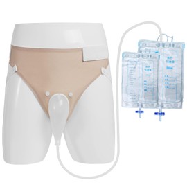 Wearable Urine Collection Bag Condom Catheters for Men, Reusable Portable Wearable Urinary Drainage with Silicone Urine Bags (2000 ML*1+1000 ML*1) for Bedridden Patients (Khaki-Elderly Men)