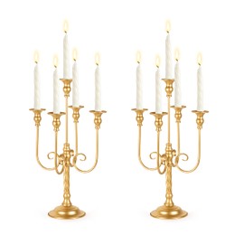 19.7in Gold Candelabra Centerpieces for Tables, 2Pcs Metal Tall Candle Holder for Taper Candles, 5 Arm Candlestick Holder for Wedding Centerpiece Decor Party Event Reception Decoration