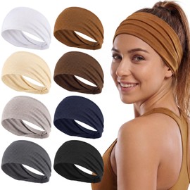 Needbrock 8 Pack Sweatbands Headbands, Non-Slip Cloth Headbands Thin Stretchy Workout Head Bands for Yoga, Running