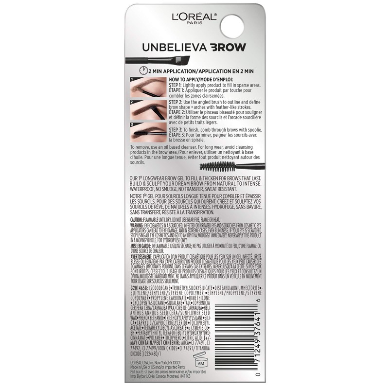 L'Oreal Paris Unbelieva-Brow Longwear Waterproof Tinted Brow Gel, Smudge-resistant, Transfer-