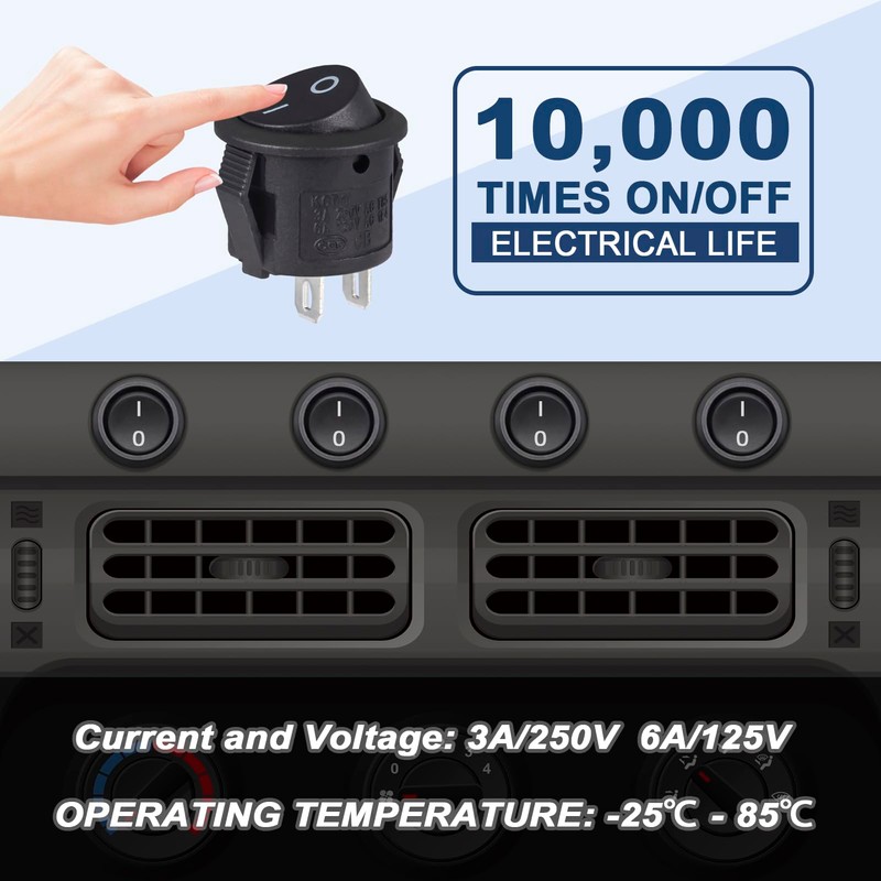 VEXUNGA Rocker Switch Mini Rocker Switch 2-Pin Round Black On/Off