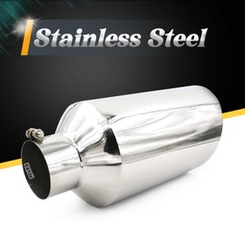 WestMotive, 4 Inch Inlet Exhaust Tip, 4" 8" Outlet 18" Overall Length Polished Diesel Universal Stainless Steel Rolled Edge Tail Tips Bolt On, 2 Pack