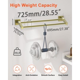 Alise Double Bath Towel Bars Towel Racks for Bathroom,Wall Mount Towel Holder Heavy Duty SUS304 Stainless Steel Towel Hanger Towel Rail,Golden Finish,28-Inch