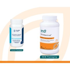 Klaire Labs SFI Health VitaSpectrum Capsules - Multivitamin for Kids with 28 Essential Nutrients Including Folate, B12, B6, Antioxidants, Vitamin E & D3 - No Copper or Iron, Gluten-Free (180ct)