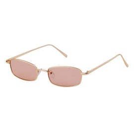 ADE WU Retro Narrow Rectangle Sunglasses for Women Men, Vintage 90s Small Metal Square Glasses Colored Tint Lens(Gold/Light Brown)