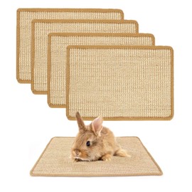 PODOO Bunny Scratch Pads, Sisal Rabbit Scratching Pad, Natural Rabbit Resting Mats for Cages, Forage Grass Mat Indoor Essentials Accessories for Guinea Pig Cat (4Pcs, 23.6 x 15.7 inches)