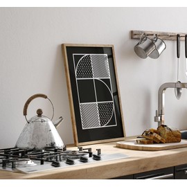 Lithobee - Black White Abstract Shape Line Five - Printed Wall Art Design in Sizes A2, A3 & A4 Framed in a Stylish Coloured Frame or Unframed (A3 Black Abraded Frame)