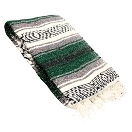 Leos Imports Handmade Classic Mexican Throw Blanket for Camping, Beach, Picnic & Yoga | Serape Blankets for Travel and Outdoor 72 x 49 Inches (Green)