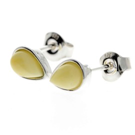 Stud Earrings 925 Sterling Silver Baltic Amber for Women or Girls M638 Cognac Green and Lemon Stone Amber, Stone, Amber
