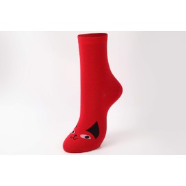Blue Beam Women's Cat Series Design Socks, Made in Japan, Cute Cat Pattern, 9.1 - 9.8 inches (23 - 25 cm), Cute cat face on toes red 1 pair