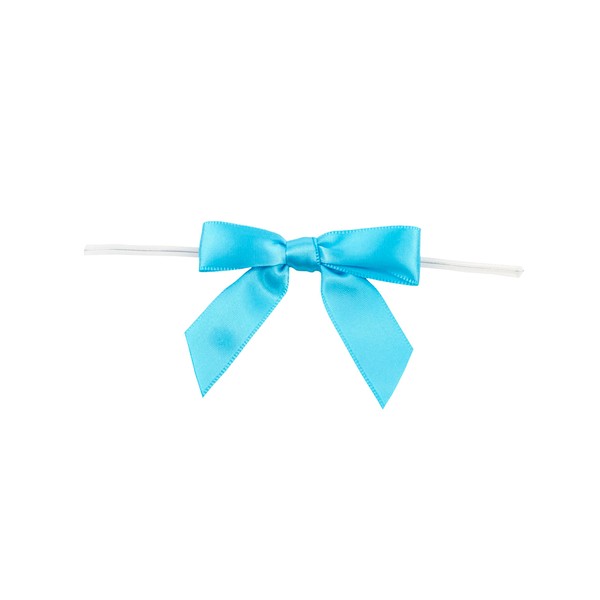 Reliant Ribbon 5171-91303-2X1 Satin Twist Tie Bows - Small Bows, 5/8 Inch X 100 Pieces, Turquoise