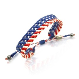 American Flag Bracelet - Patriotic Red White and Blue Cord Handmade Macrame USA Bracelet