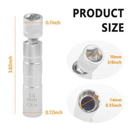14mm Spark Plug Socket - Magnetic Spark Plug Socket Set with 3/8" Drive & 12 Point - Professional Spark Plug Tool Thin Wall Spark Plug Socket Removal Tool for Car SUV (14mm)