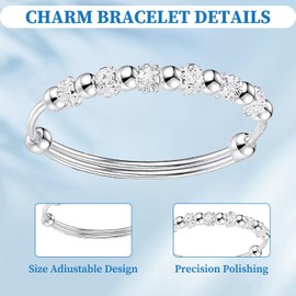 Difistik 925 Sterling Silver Bead Spinner Bangle Bracelet Adjustable Freely Unzip Tools Open Anxiety Bracelet Jewelry Gift for Women Girls Ladies Birthday Valentine Gift