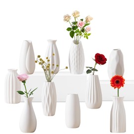Sameme 5'' White Ceramic Bud Vases Set of 10,Small Vases in Bulk for Flowers,Mini Vases for Centerpieces,Modern Vases for Floral and Pampas Grass,Boho Vases for Wedding,Party,Table Home Decor