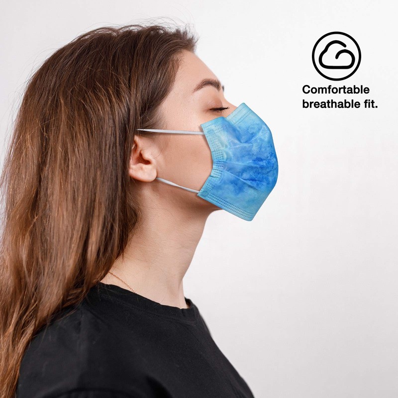 NUÜR 50pcs Tie Dye 3 Ply Disposable Face Mask, Mask