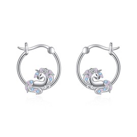 VONALA Unicorn Hoop Earrings Sterling Silver Animal Earrings Hoop Hypoallergenic Unicorn Jewelry Gifts for Women Girls