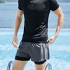 Men's Double-Layer Quick-Dry Breathable Swim & Athletic Shorts with Inner Tights Cool Shorts Black L