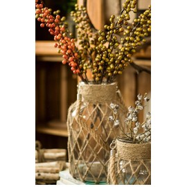 Funsoba Rustic Hanging Mason Nautical Jar Rope Net Dry Flower Glass Vase with Handle Pack of 2 (2 Vase 8")