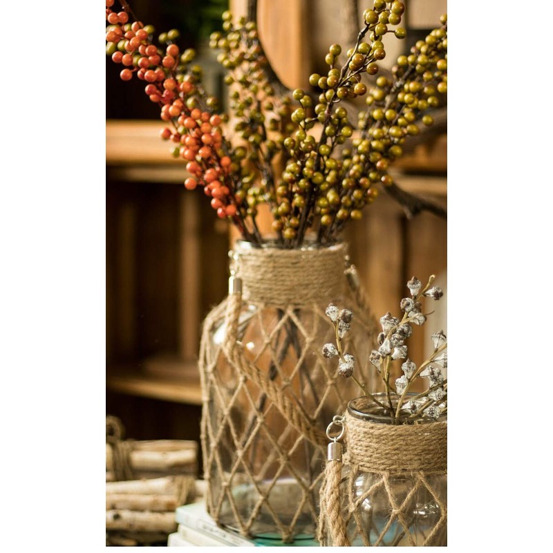 Funsoba Rustic Hanging Mason Nautical Jar Rope Net Dry Flower