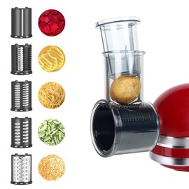 YYinno 5-Blade Stainless Steel Slicer Shredder Attachment for KitchenAid Stand Mixer, Food Processor Attachment with Julienne/Grating/Slicing Discs, Rustproof & Dishwasher Safe