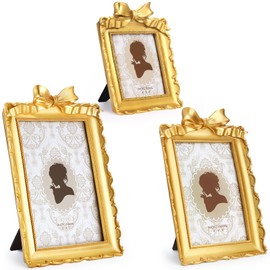 Beeveer 3 Pcs Vintage Gold Photo Frames 4x4,4x6, 5x7 Resin Rectangle Antique Picture Frame with Glass Front and Backboard for Wall Hanging Table Top Display for Home Hotel Wedding(Elegant Style)