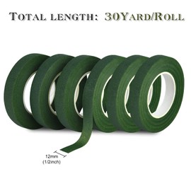 TUPARKA 1/2" Wide Dark Green Floral Tapes Florist Tape for Bouquet Stem Wrapping and Floral Crafts,Wedding Bouquet(6 Rolls)