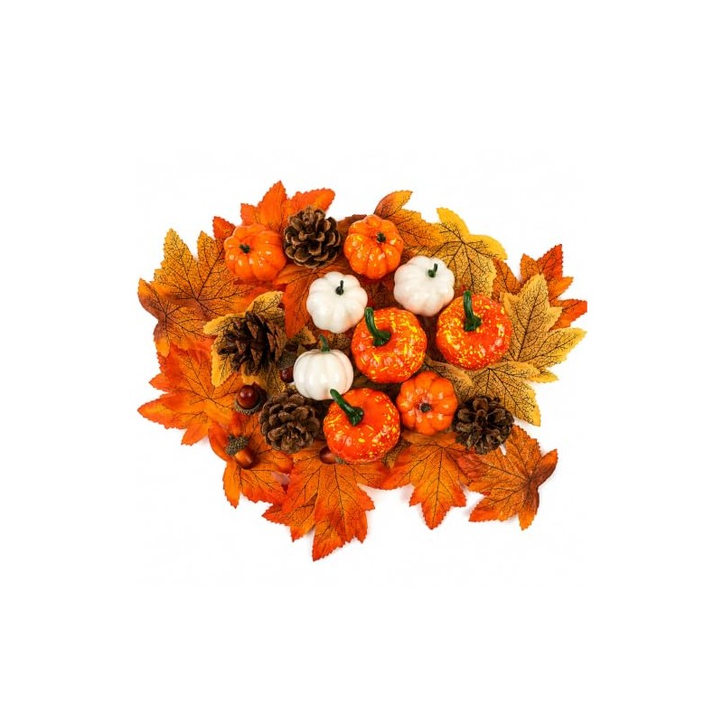 Juego de 51 piezas de decoración de otoño, calabazas artificiales,