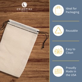 Celestial Gifts Muslin Bags - 100% Cotton Drawstring Bags Medium 50pcs, 5x7, Reusable Tea, Coffee, Jewelry, Gift, Spice Pouch and Sachet Bags - Made in USA - (Black Hem and Drawstring)