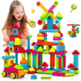Bristle Blocks,Interlocking Building Blocks Construction Toys for 3 4 5 6 Year Old Boys Girls,Enlarge Building Toy for Creativity Skill,Durable Sensory Toys for Toddlers Christmas Birthday Gift 108PCS