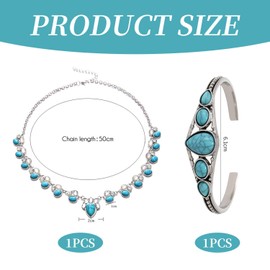 CWPFVQA 1 Vintage Necklace and 1 Vintage Bracelet Fashion Jewelry Boho Jewelry Adjustable Bracelet Fashion Jewelry Blue Jewelry, One size, Zinc Alloy, Turquoise