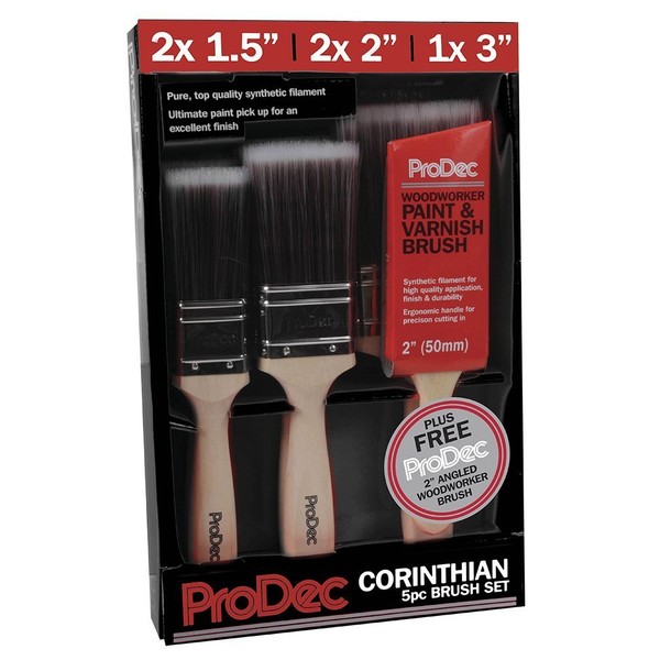 ProDec 5 Piece Corinthian Brush Set Paint Brushes Premium Trade