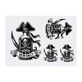 4 x 'Pirate Rum Bottle' Temporary Tattoos - Water Resistant, Skin-Safe, Non-Toxic Transfers, Mixed Sizes (TO00085426)