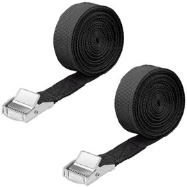 RJFUJP 2Pcs Black Polyester Ratchet Straps, 300 x 2.5CM, 250kg Load Capacity, Compatible with Motorcycle, Trailer, Kayak, Boat