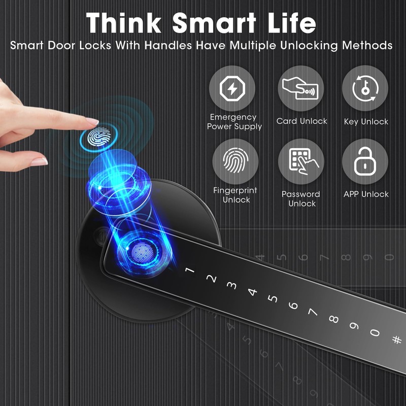 Smart Fingerprint Door Lock,Keyless Entry Keypad Door Lock with Handle,Automatic