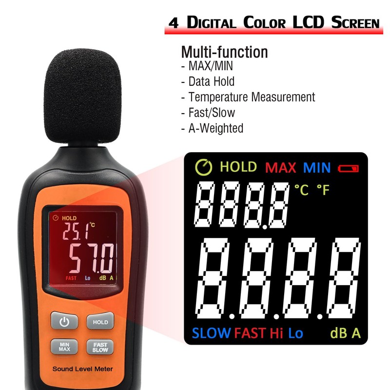 Decibel Meter,Digital Sound Level Meter Portable SPL Meter,35dB to 135dB