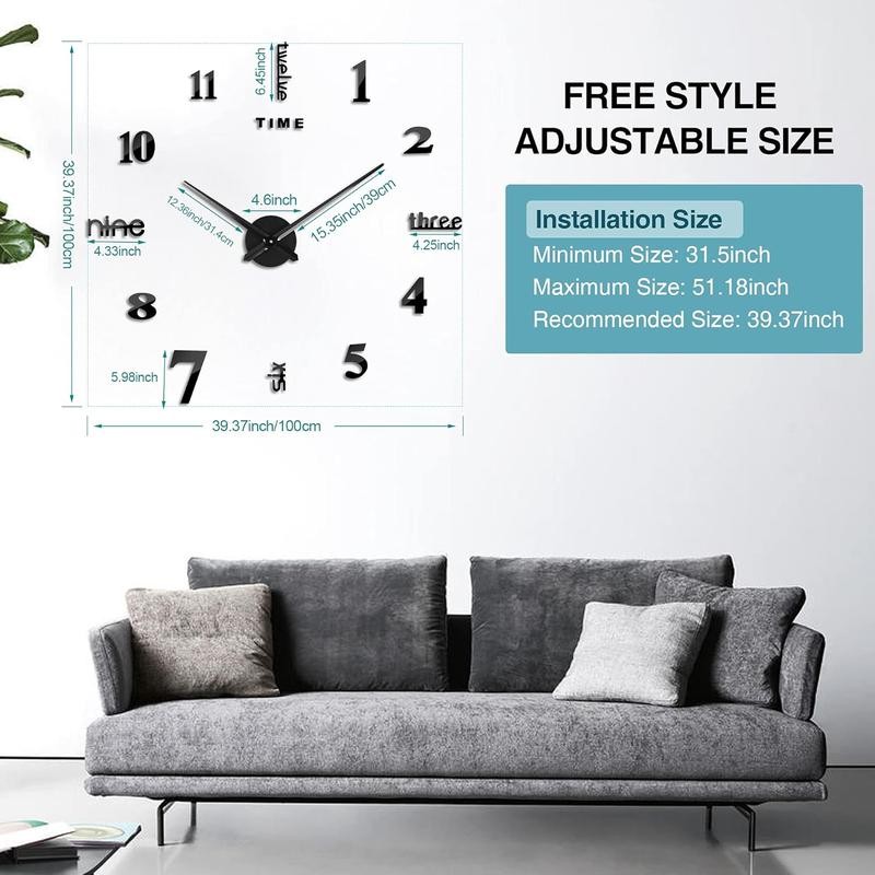 FERRISA Frameless DIY Wall Clock, 3 in 1 Large 3D