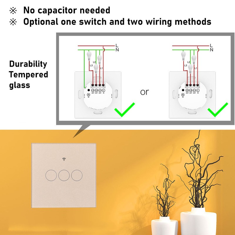 For Tuya Zigbee Light Switch 3‑Gang Remote Control Touch Switch