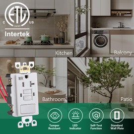 Wengart GFCI Outlet,2Pack 125V 20Amp Weather Resistant&Tamper Resistant GFCI Receptacle with Combination Switch,ETL Listed,Back &Side Wire,White