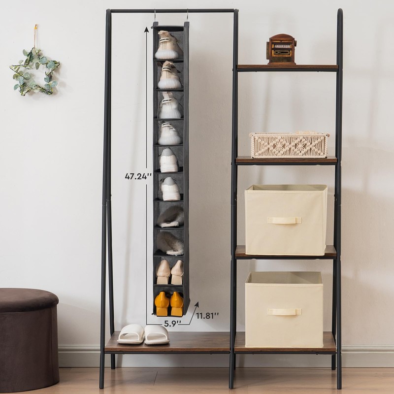 YOUDENOVA Hanging Shoe Organizer, 10-Shelf Closet Shoe Organizers for Closet,