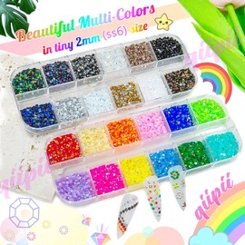 qiipii 24 Color 2mm Small Jelly Resin Rhinestones for Bedazzling Crafting SS6 Tiny Flatback Stones Colorful AB Gems Diamonds Charms for Nails Eyes Face Makeup Tumblers Bottles DIY Crafts Clothes Shoes