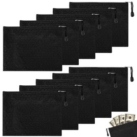 A5 Zip Wallets 10 Pcs Money Bags A5 Document Wallet Waterproof Zip Pouch Black Zipper Bags for Household Business School (24 x 18 cm)