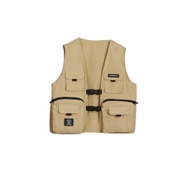 Verdusa Boy's Pocket Front Buckle Sleeveless Cargo Vest Jacket Khaki 9Y