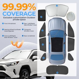 Car Side Window Sun Shade Windshield Compatible with RAV4 2019-2025 Accessories Car Side Full Windows Sunshade Cover Kit for Privacy Protection Napping Camping Sun Blockers Visor Cool Foldable 8PCS
