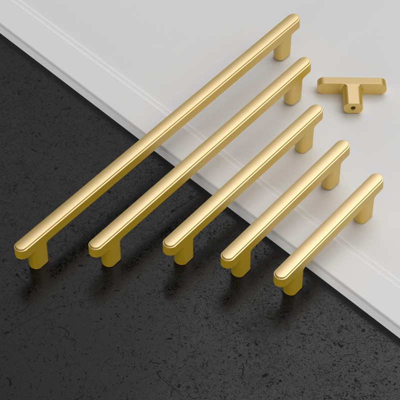 Amerdeco 10 Pack Brushed Gold Cabinet Pulls 3 Inch(76mm) Hole